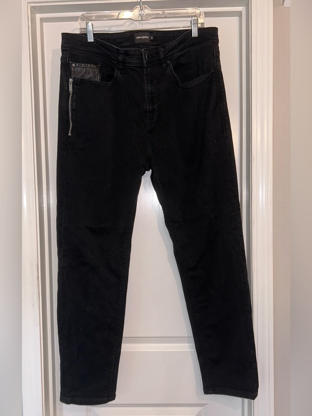 Karl Lagerfeld Black Slim Straight Men’s Jeans with Zip Pocket